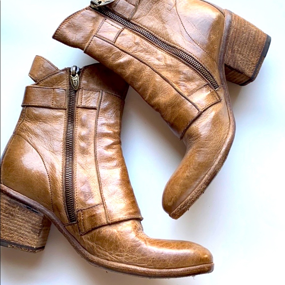Tan distressed leather boots